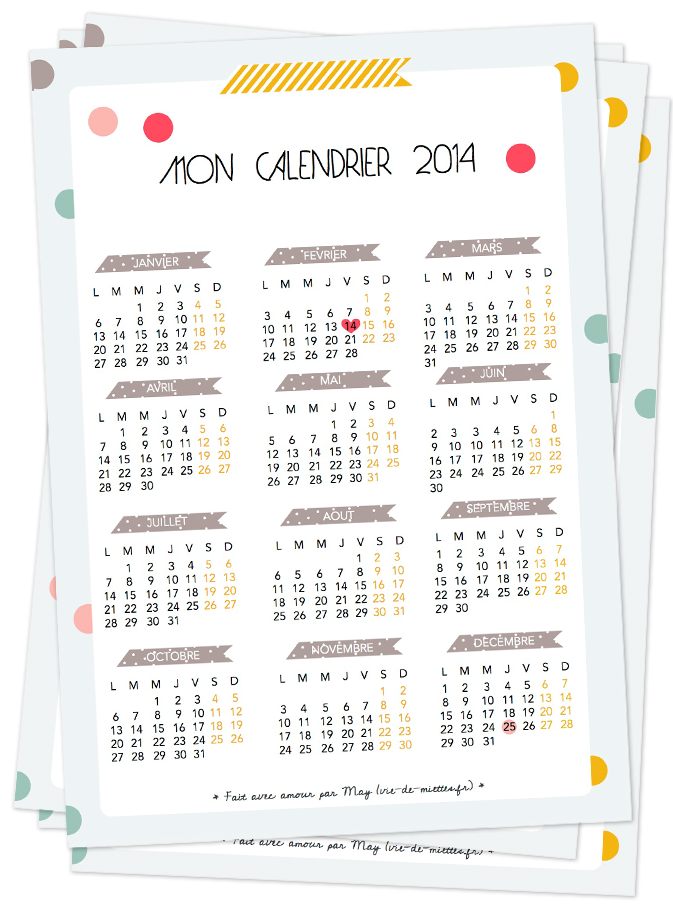 Le calendrier 2014 à imprimer