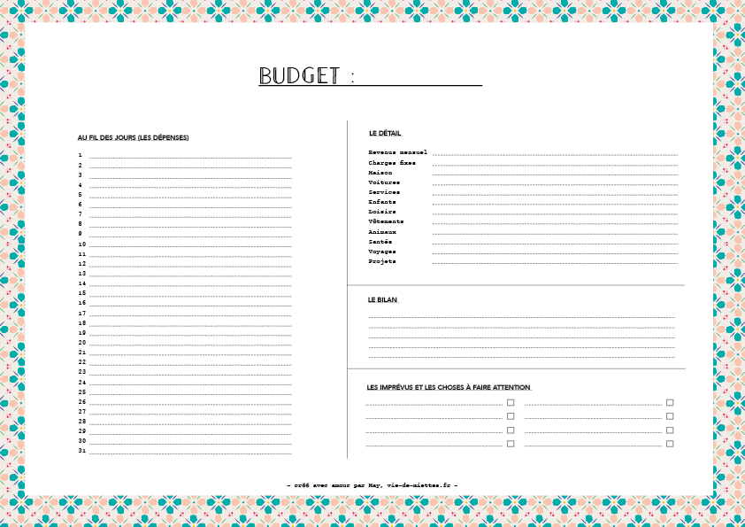 Kit d'organisation (budget, semainier, organisateur mensuel, liste, etc.)